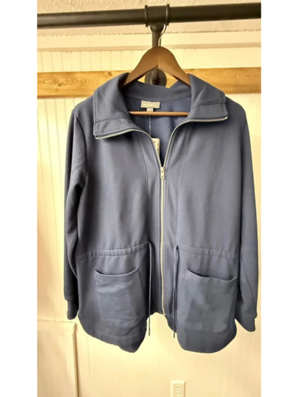 Style & Co Lux Lounge Fleece Anorak Knit Jacket new blue petite large casual